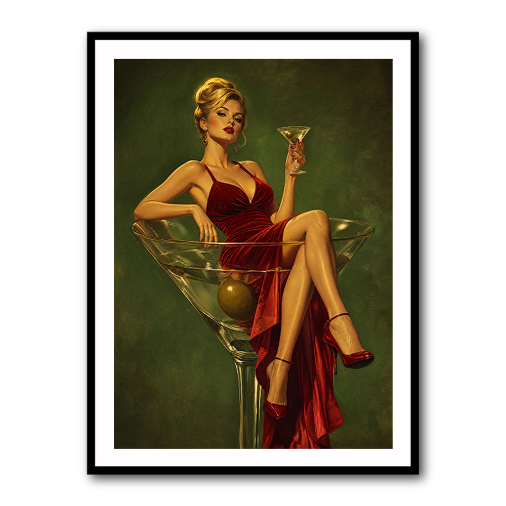 The Martini Muse Wall Art | Vintage Glamour Cocktail Print UAE
